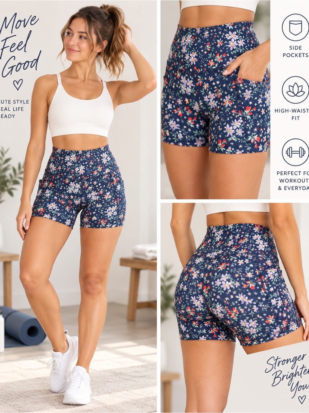 Evolution and Creation Navy Floral High-Waist Athletic Shorts